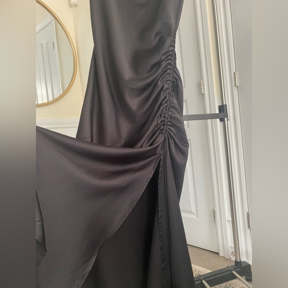 Black Satin Cowl Neck dress with ruching - Picture 4 of 12